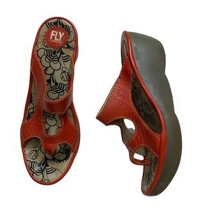 Fly London red brick wedge sandals size 9/ EU 40